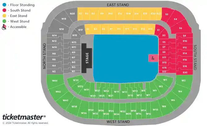 seating Chart Oasis Murrayfield Stadium Scotland